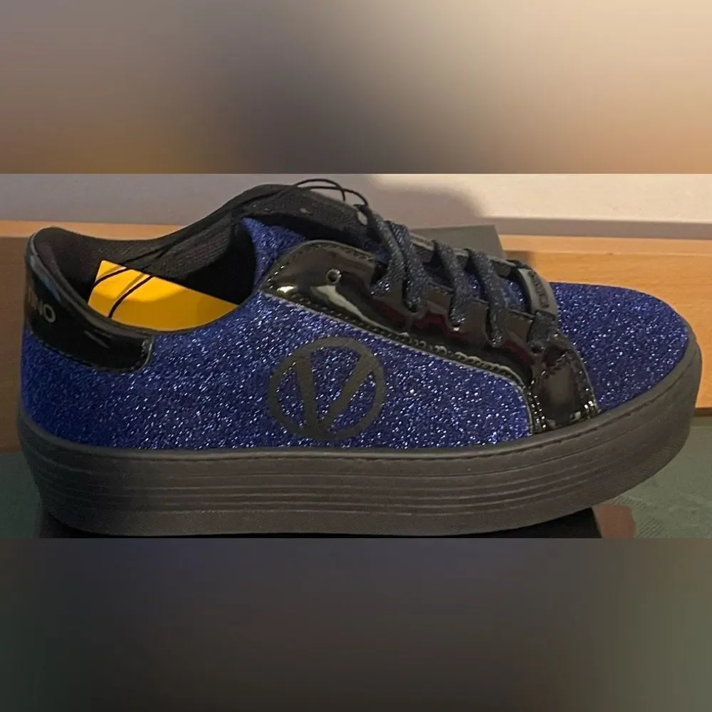 New Mario Valentino SELA Royal Blue Sparkle Black Sneakers Shoes 37 EU 7 USA - Picture 12 of 14